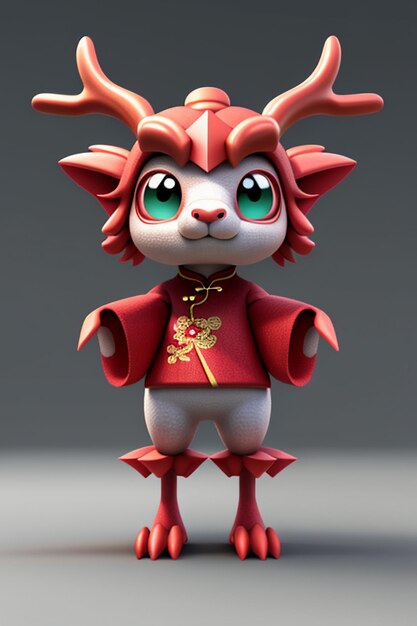 Cartoon Animation Chinese Dragon Baby Antropomorfo 3D Rendering Personaggio Modello Figura Prodotto