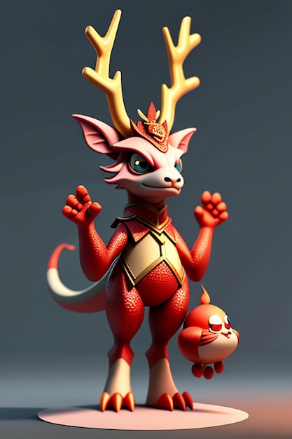 Cartoon Animation Chinese Dragon Baby Antropomorfo 3D Rendering Personaggio Modello Figura Prodotto