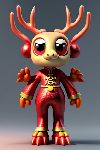 Cartoon Animation Chinese Dragon Baby Antropomorfo 3D Rendering Personaggio Modello Figura Prodotto