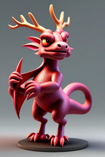 Cartoon Animation Chinese Dragon Baby Antropomorfo 3D Rendering Personaggio Modello Figura Prodotto