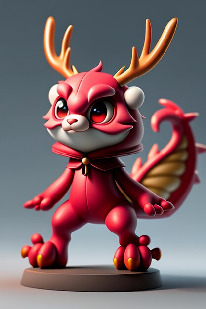 Cartoon Animation Chinese Dragon Baby Antropomorfo 3D Rendering Personaggio Modello Figura Prodotto