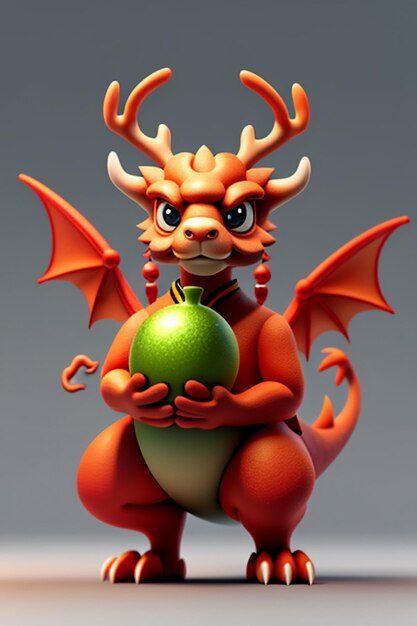 Cartoon Animation Chinese Dragon Baby Antropomorfo 3D Rendering Personaggio Modello Figura Prodotto