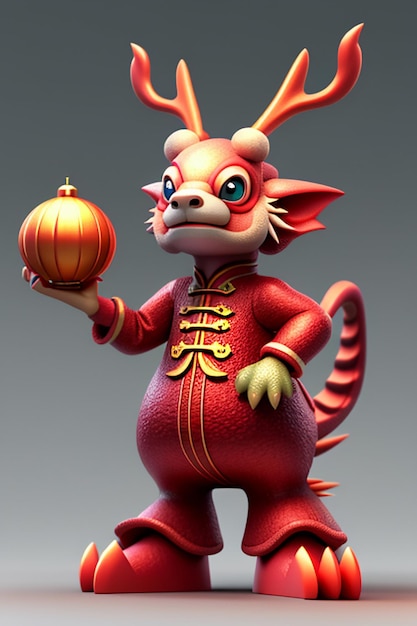 Cartoon Animation Chinese Dragon Baby Antropomorfo 3D Rendering Personaggio Modello Figura Prodotto