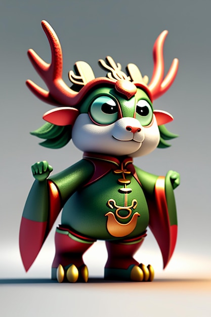 Cartoon Animation Chinese Dragon Baby Antropomorfo 3D Rendering Personaggio Modello Figura Prodotto