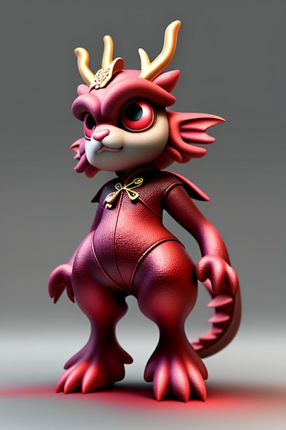 Cartoon Animation Chinese Dragon Baby Antropomorfo 3D Rendering Personaggio Modello Figura Prodotto