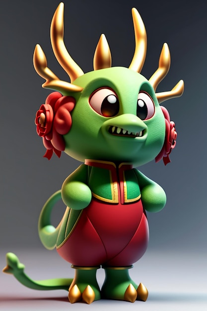 Cartoon Animation Chinese Dragon Baby Antropomorfo 3D Rendering Personaggio Modello Figura Prodotto