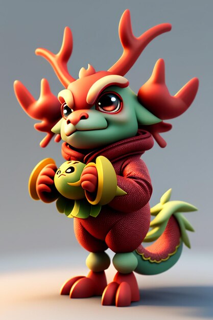 Cartoon Animation Chinese Dragon Baby Antropomorfo 3D Rendering Personaggio Modello Figura Prodotto