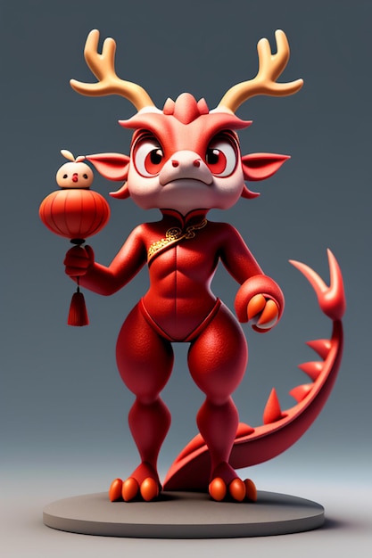 Cartoon Animation Chinese Dragon Baby Antropomorfo 3D Rendering Personaggio Modello Figura Prodotto