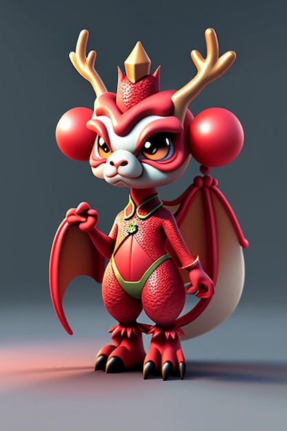 Cartoon Animation Chinese Dragon Baby Antropomorfo 3D Rendering Personaggio Modello Figura Prodotto