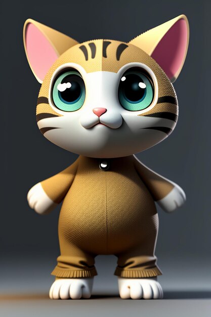 Cartoon anime stile kawaii gatto carino modello di personaggio 3D rendering progettazione del prodotto gioco ornamento giocattolo