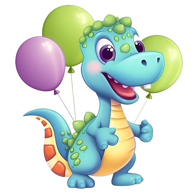 Cartoon carino di dinosauri con palloncini renderizzati in 3D