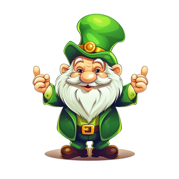 Cartoon carino Leprechaun personaggio che ride e dà il pollice in alto per la celebrazione di Happy Saint Patrick's Day Vector folklore irlandese che soddisfa i desideri nano mascotte illustrazione isolata su sfondo bianco
