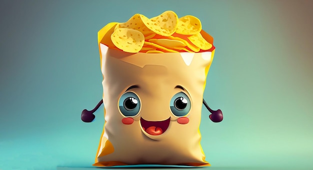 Cartoon carino sacchetto di patatine Chips personaggio generativo Ai