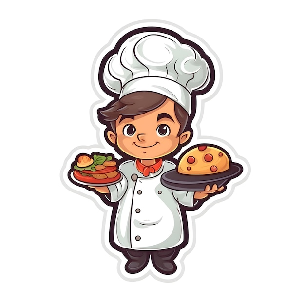 Cartoon chef tenendo un piatto di cibo Illustrazione vettoriale su sfondo bianco