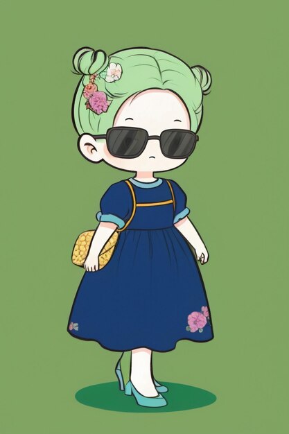 Cartoon chibi ragazza che indossa occhiali da sole molto bello cool carino stile anime kawaii