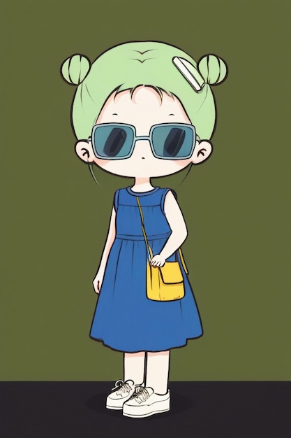 Cartoon chibi ragazza che indossa occhiali da sole molto bello cool carino stile anime kawaii