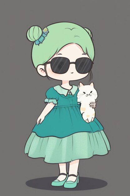 Cartoon chibi ragazza che indossa occhiali da sole molto bello cool carino stile anime kawaii