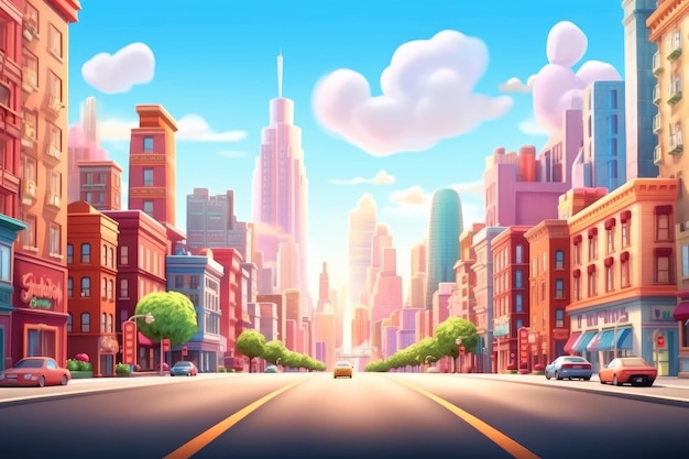 Cartoon City Street Metropolis Stile di animazione 3D per bambini