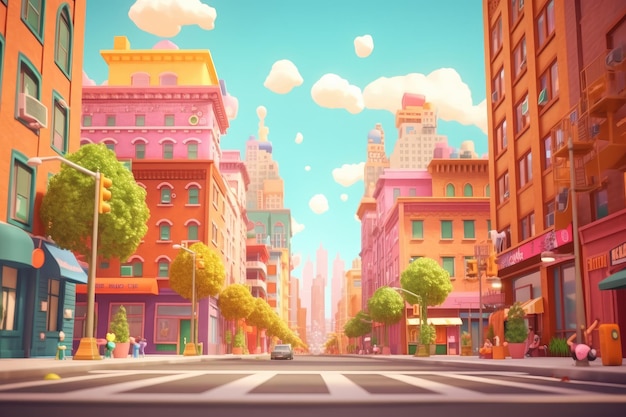 Cartoon City Street Metropolis Stile di animazione 3D per bambini