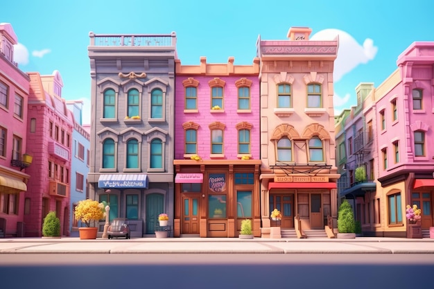 Cartoon City Street Metropolis Stile di animazione 3D per bambini
