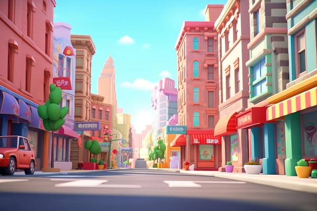 Cartoon City Street Metropolis Stile di animazione 3D per bambini