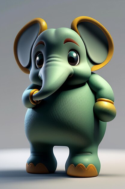 Cartoon Cute Baby Elephant Rendering 3D antropomorfo Modello di personaggio Figura di mano Prodotto Kawaii