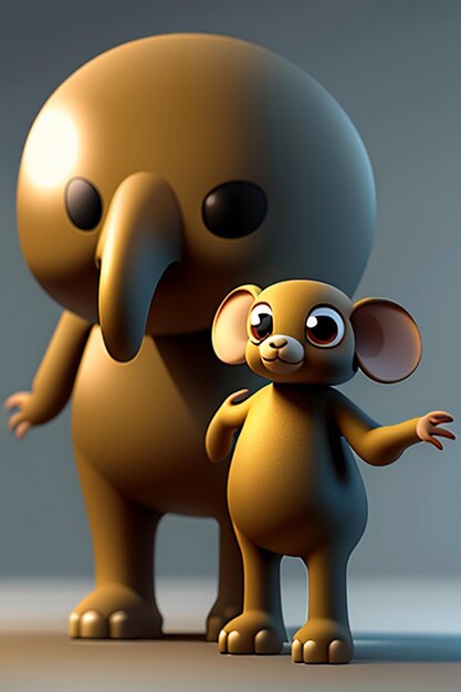 Cartoon Cute Baby Elephant Rendering 3D antropomorfo Modello di personaggio Figura di mano Prodotto Kawaii