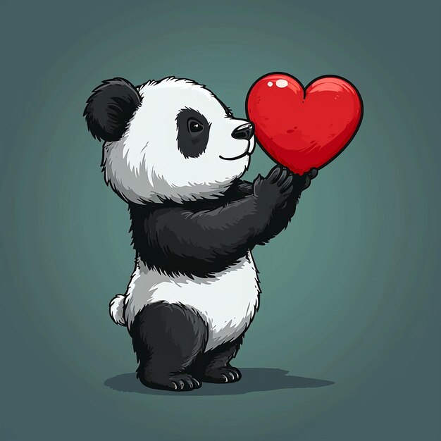 Cartoon di panda carino che tiene in braccio l'amore