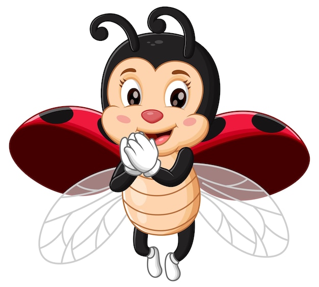 Cartoon di piccola coccinella volante Concepto di icona della natura animale