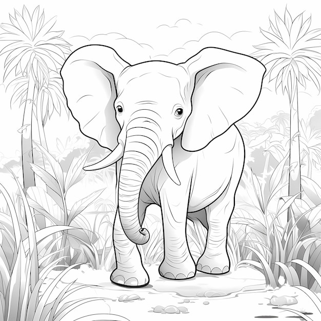 Cartoon Elephant Fun Pagina da colorare con sfondo bianco