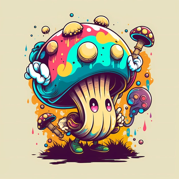 Cartoon funghi psichedelici Mostro illustrazioni colorate