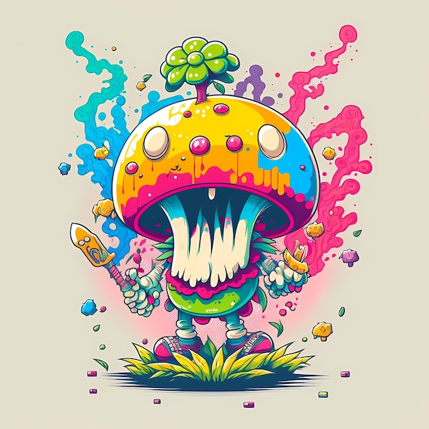 Cartoon funghi psichedelici Mostro illustrazioni colorate