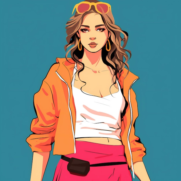 Cartoon Gen Z moda donna foderato illustrazione