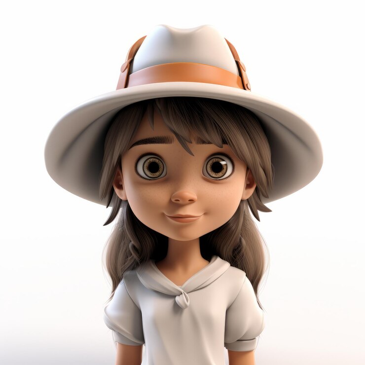 Photo cartoon girl jennifer with white hat 3d render