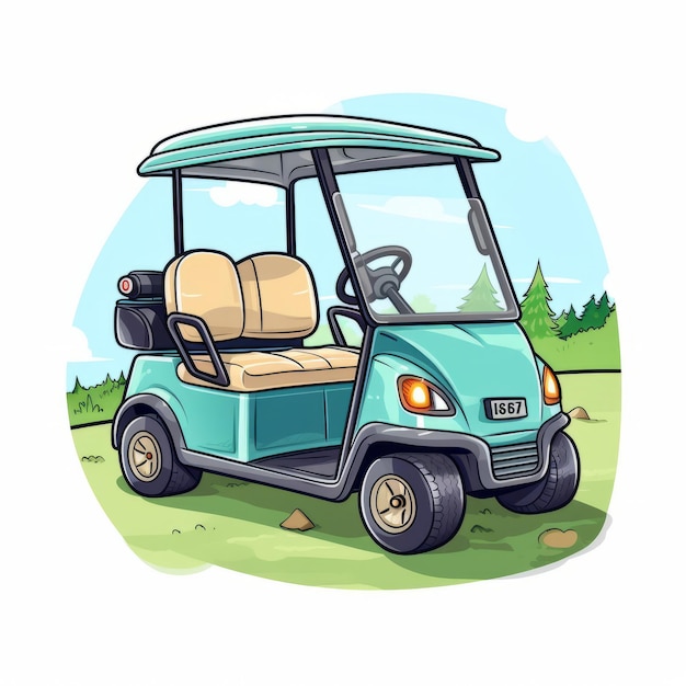 Cartoon Golf Cart Vector Flat Image in stile Teal Light