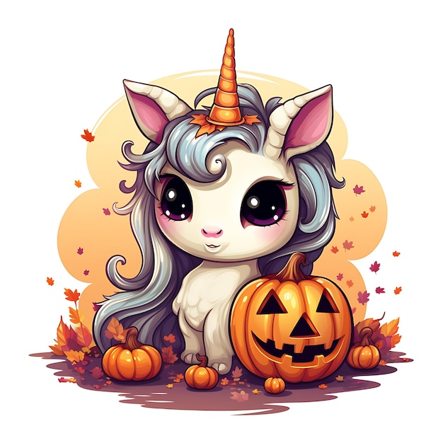 Cartoon HalloweenThemed Unicorn Sublimazione Clipart AI generato