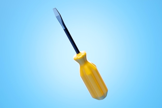 Cartoon Hand Tools illustrazione 3D Cacciavite giallo Fix and Repair Concept