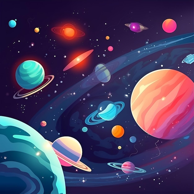 Cartoon illustrazione dello spazio Sfondo piatto dello spazio Illustrazione della galassia per i bambini