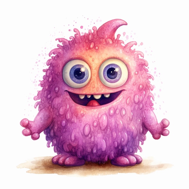 Cartoon illustrazione di un mostro rosa con grandi occhi e un grande sorriso ai generativa