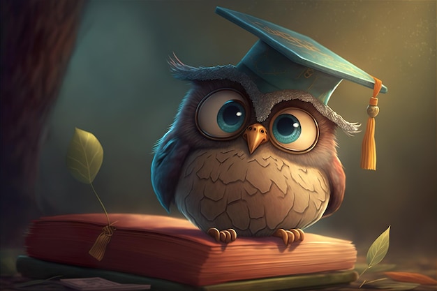 Cartoon Owl indossa un berretto accademico quadrato Grazie carta regalo insegnante