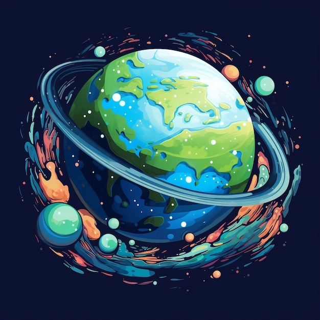 Cartoon Pianeta Terra e Via Lattea Generativi di Ai