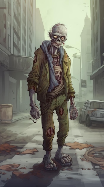 Cartoon Realismo Zombie In Strada