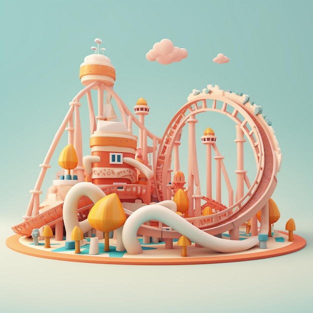 Cartoon Roller Coaster in 3D