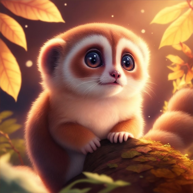 Cartoon Slow Loris in sogno di notte AI generativa