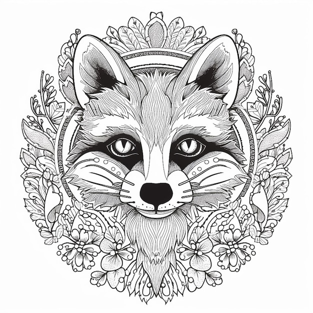 Cartoon stile mandala pattern raccoon illustrazione AI generato