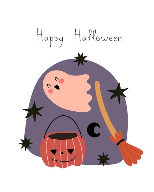 Cartoon vacanza Halloween illustrazione stile piatto design per carte poster di stampa
