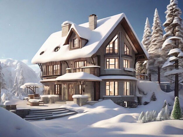 Casa 3D coperta di neve