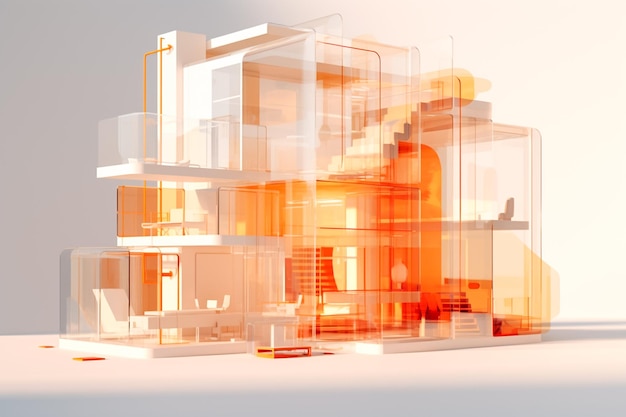 Casa 3D futuristica con un design trasparente generato dall'Ai