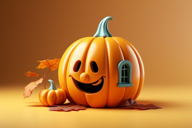 Casa a forma di zucca carina su sfondo arancione