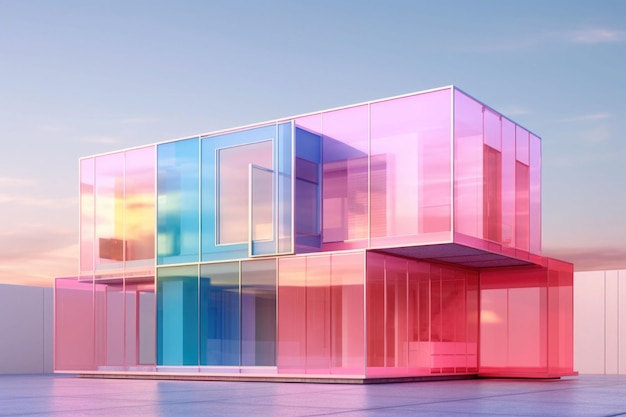 Casa a grandezza naturale in acrilico multicolore nello stile del rosa chiaro e dell'indaco chiaro Illustrazione AI generativa
